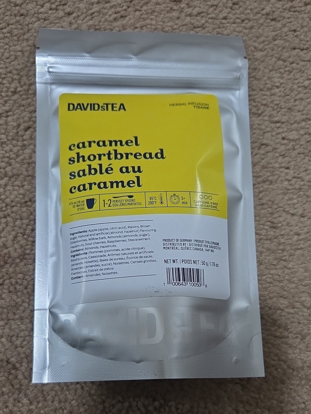 🌞2/$20🌞Sealed Davidstea CARAMEL SHORTBREAD Loose Leaf Tea 50g Davids Tea